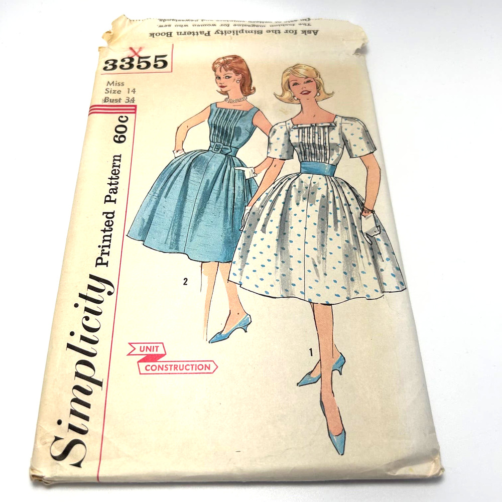 Simplicity Vintage‎ 1960's Pattern #3355 Jr./ Misses One Piece Dress Size 14 HTF